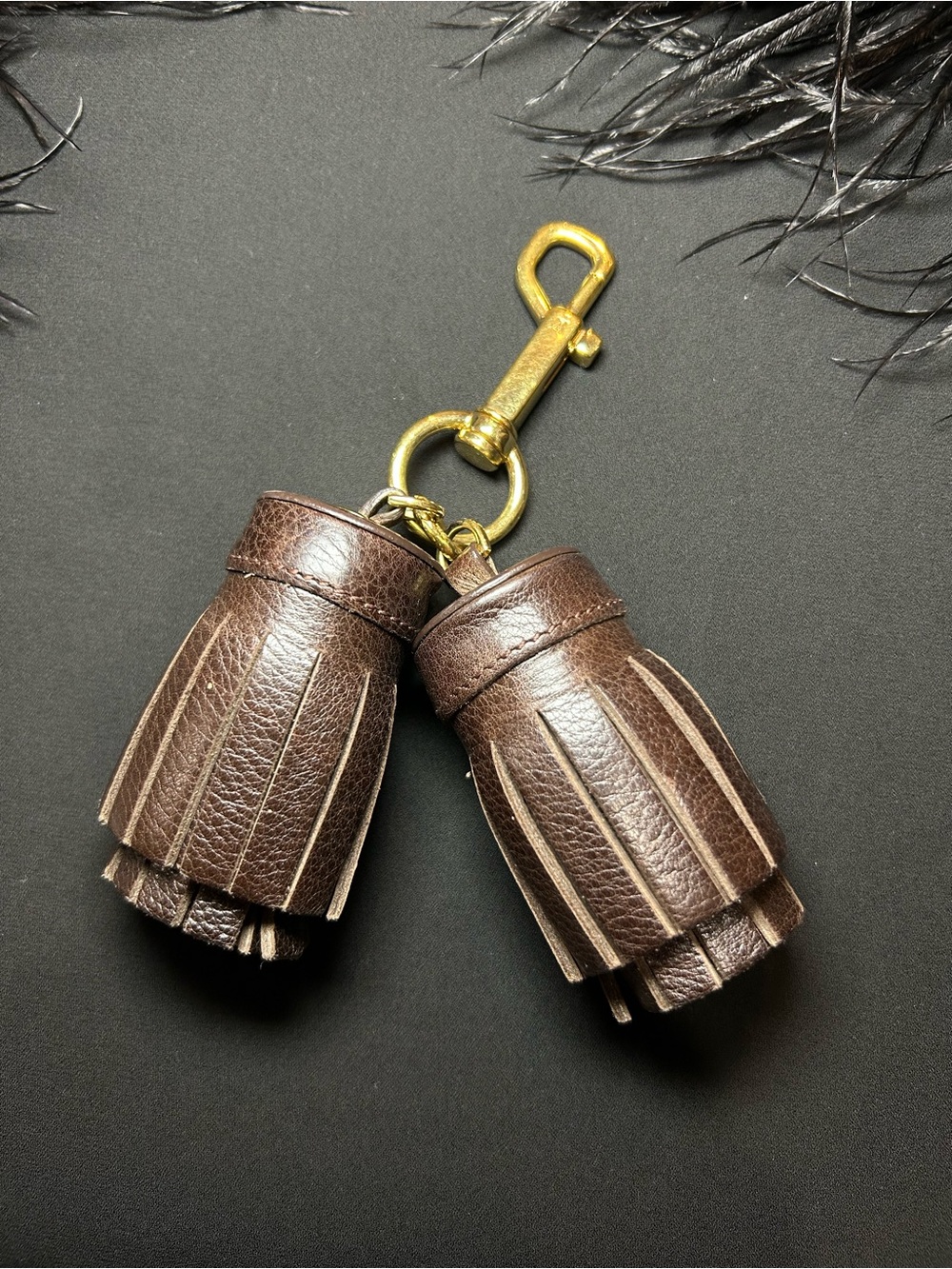Louis Vuitton Brown Leather Double Tassel Key Charm with Gold Hardware